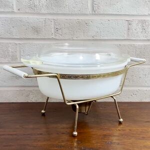 Fire King Covered Casserole Set With Warming Cradle